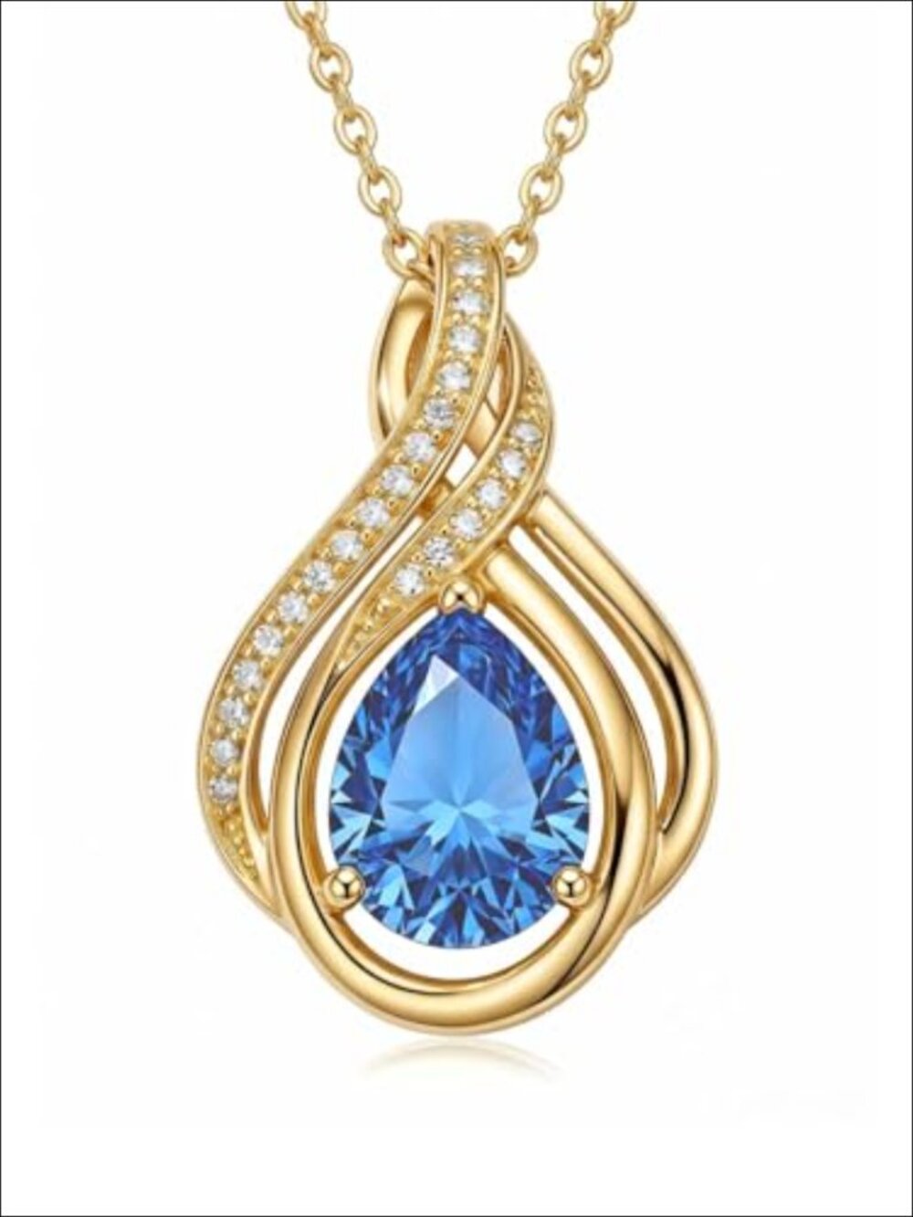 14k Gold Plated Sapphire Infinity Teardrop Birthstone Necklace, September